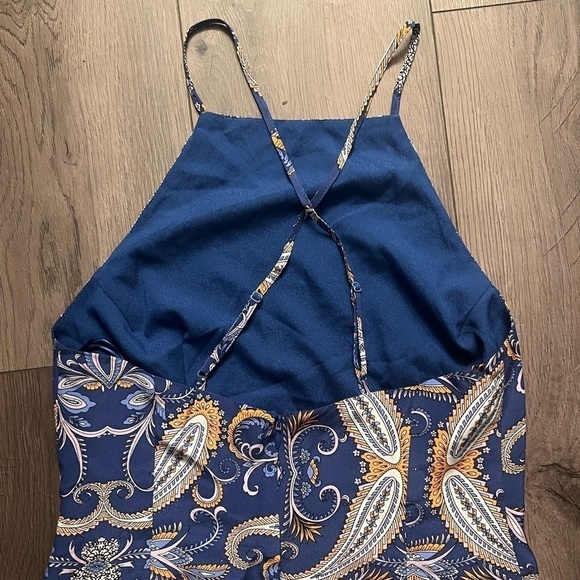 Yumi Kim Navy Paisley Printed Midi Silk‎ Slip Afternoon Tea Dress - Picture 7 of 8